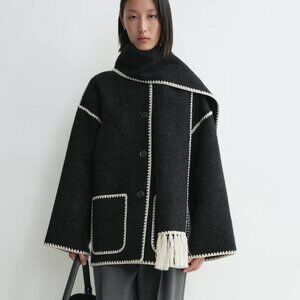 TOTEME Viral Embroidered scarf jacket dark grey mélange-NEW! With Tags